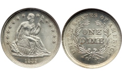 монеты в десять центов с сидящей Свободой