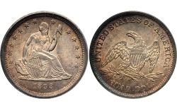 двадцать пять центов с изображением сидящей Свободы