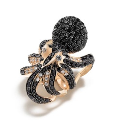 Потрясающее кольцо-осьминог с черными бриллиантами