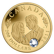 Золотая монета из Канады для самой популярной английской четы